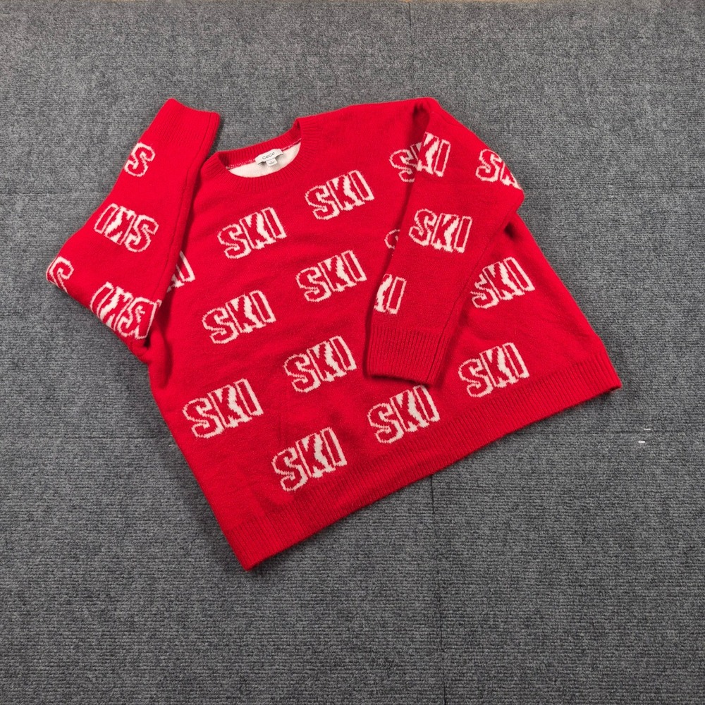 CeCe Red Ski Intarsia Knit Crewneck Sweater Womens Medium Long Sleeve Après Ski